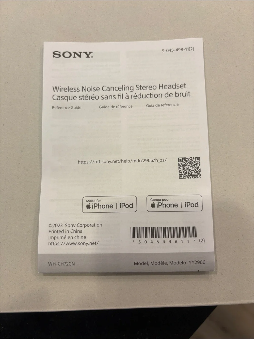Sony White Wireless Noise Cancelling Stereo Headset Reference Guide